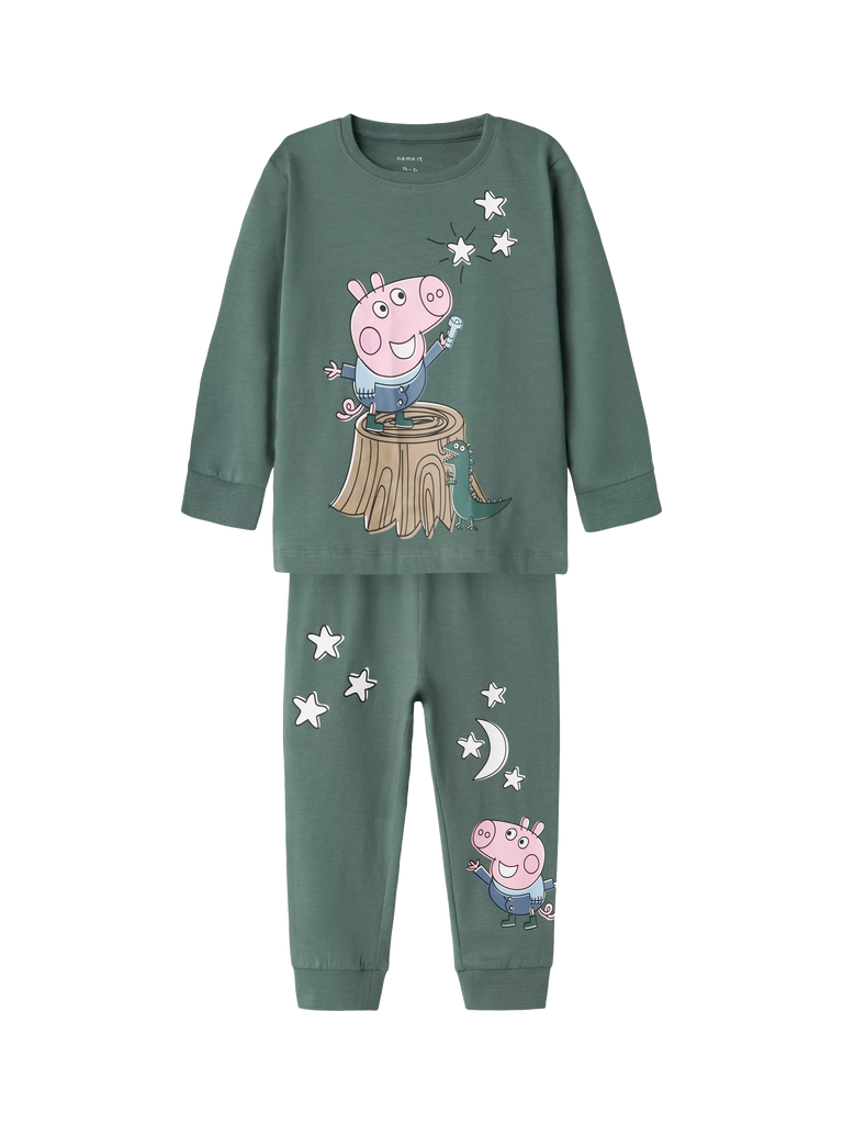 NAME IT Kids' George Pig Long Sleeve Pyjama Set, Dark Forest