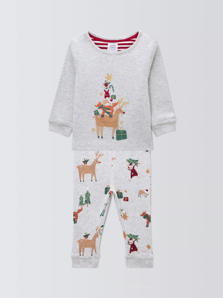 John Lewis Baby Embroidered Christmas Pyjamas, Grey