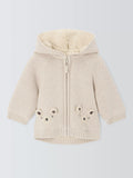 John Lewis Baby Bear Face Knitted Fleece Cardigan, Natural