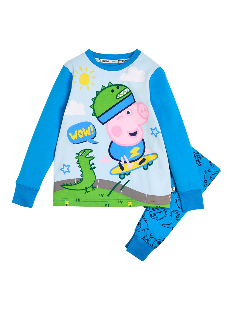 Brand Threads Kids' Peppa Pig George Pig Pyjama Set, Blue/Multi