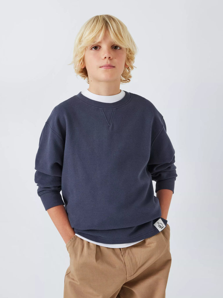 John Lewis Kids' Ottoman Cotton Long Sleeve Top, Navy