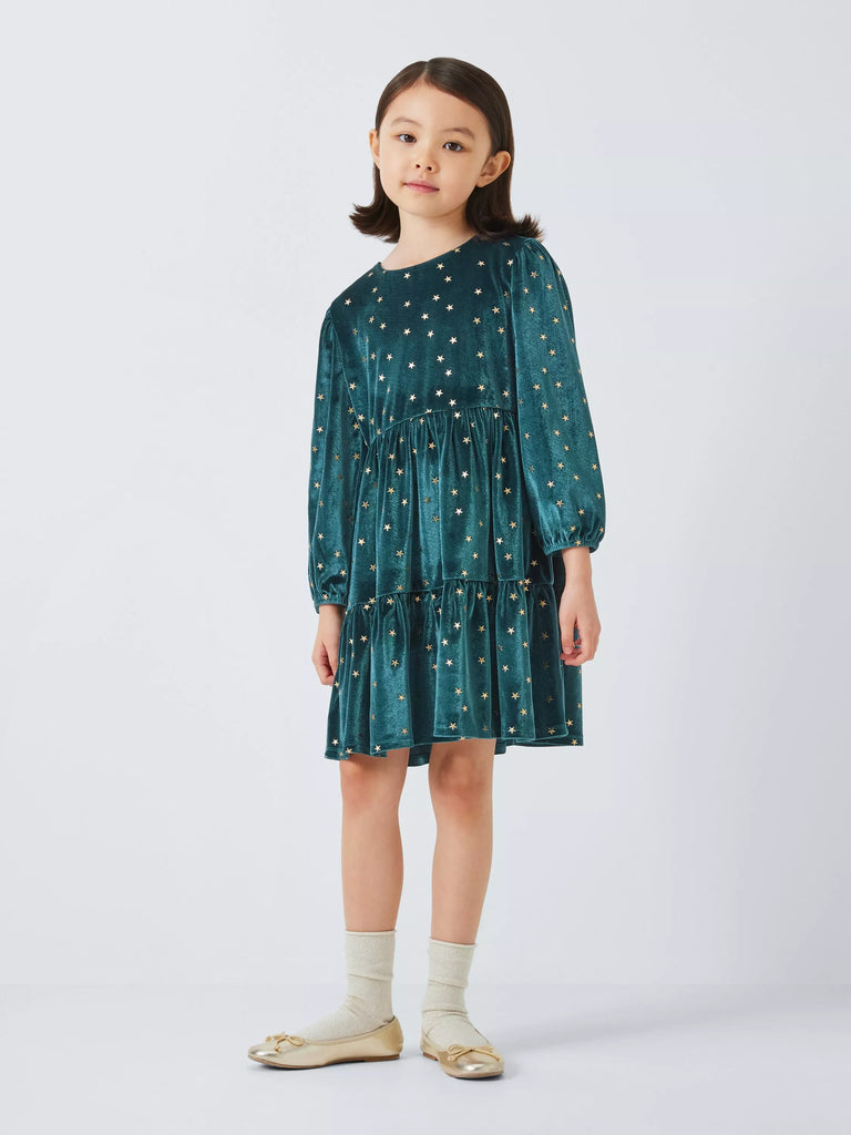 John Lewis Kids' Velour Stars Party Dress, Teal