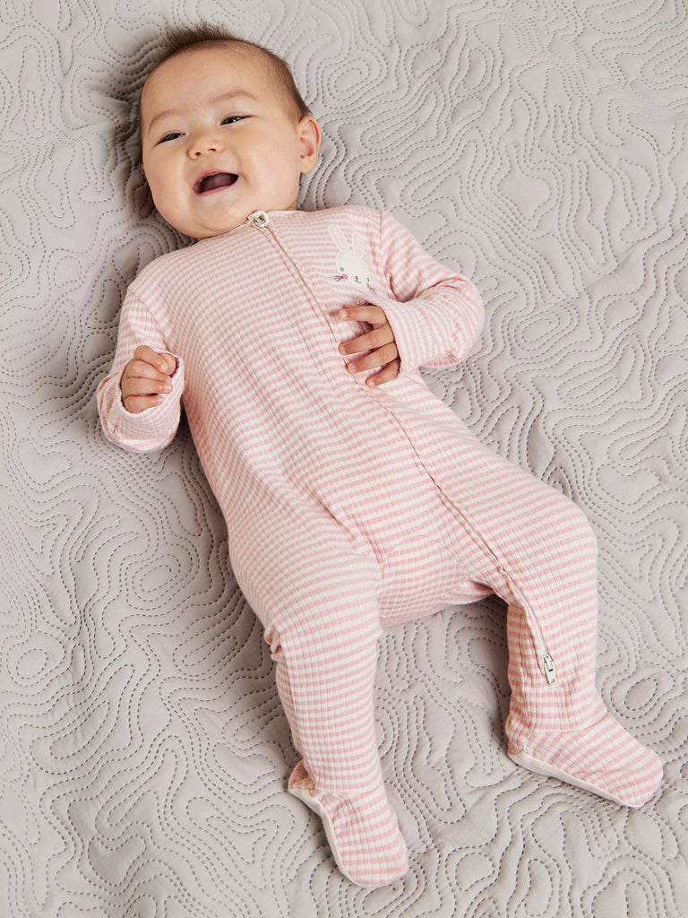 Mini Cuddles Baby Bunny Stripe Sleepsuit, Pink