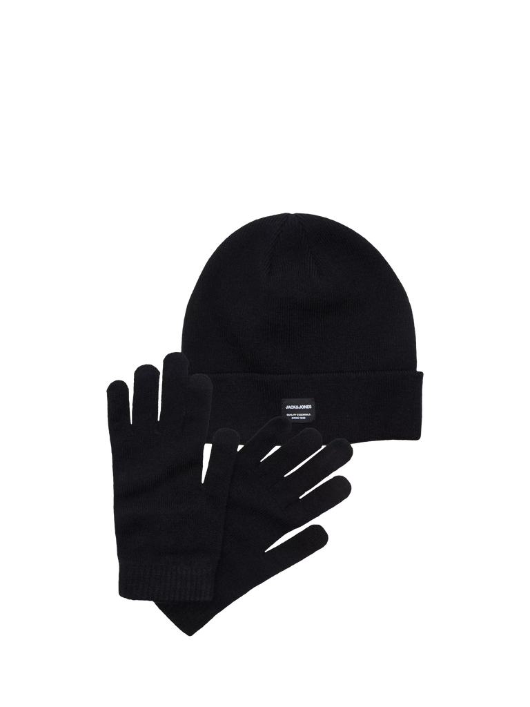 Jack & Jones Kids' Rib Knit Beanie Hat & Gloves Set, Black