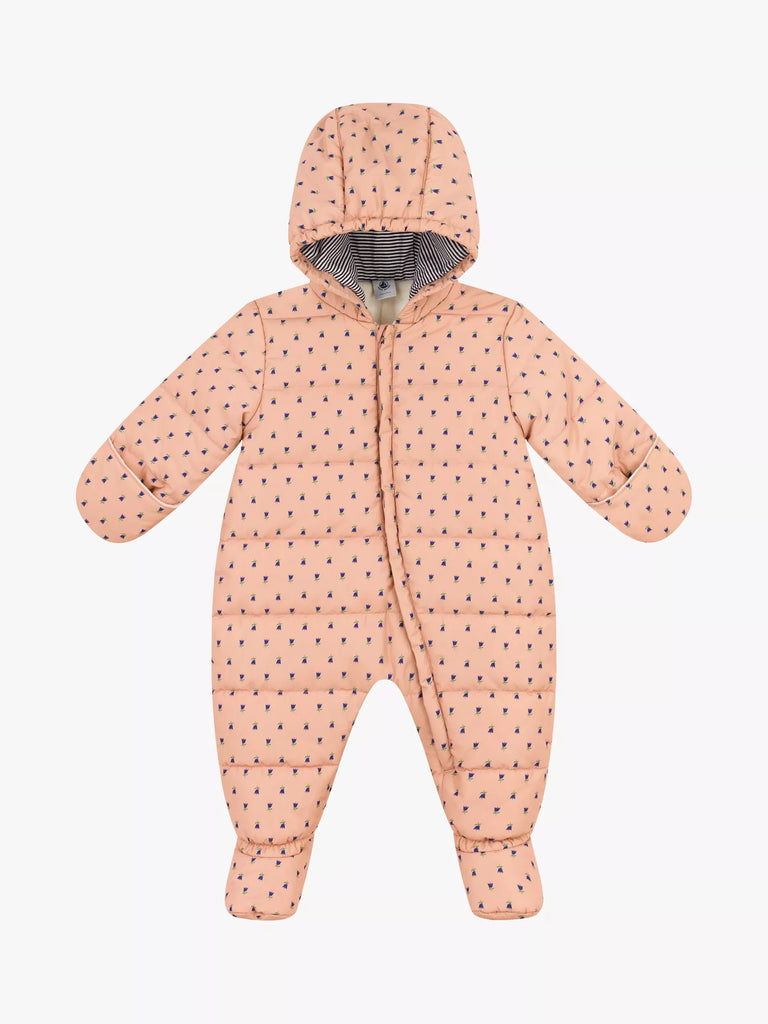 Petit Bateau Baby Floral Print Hooded Snowsuit, Pink/Multi