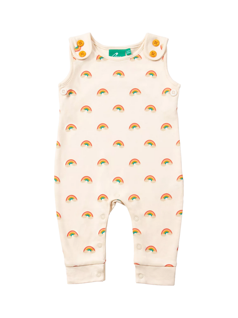 Little Green Radicals Baby Organic Cotton Rainbow Dungarees, Cream