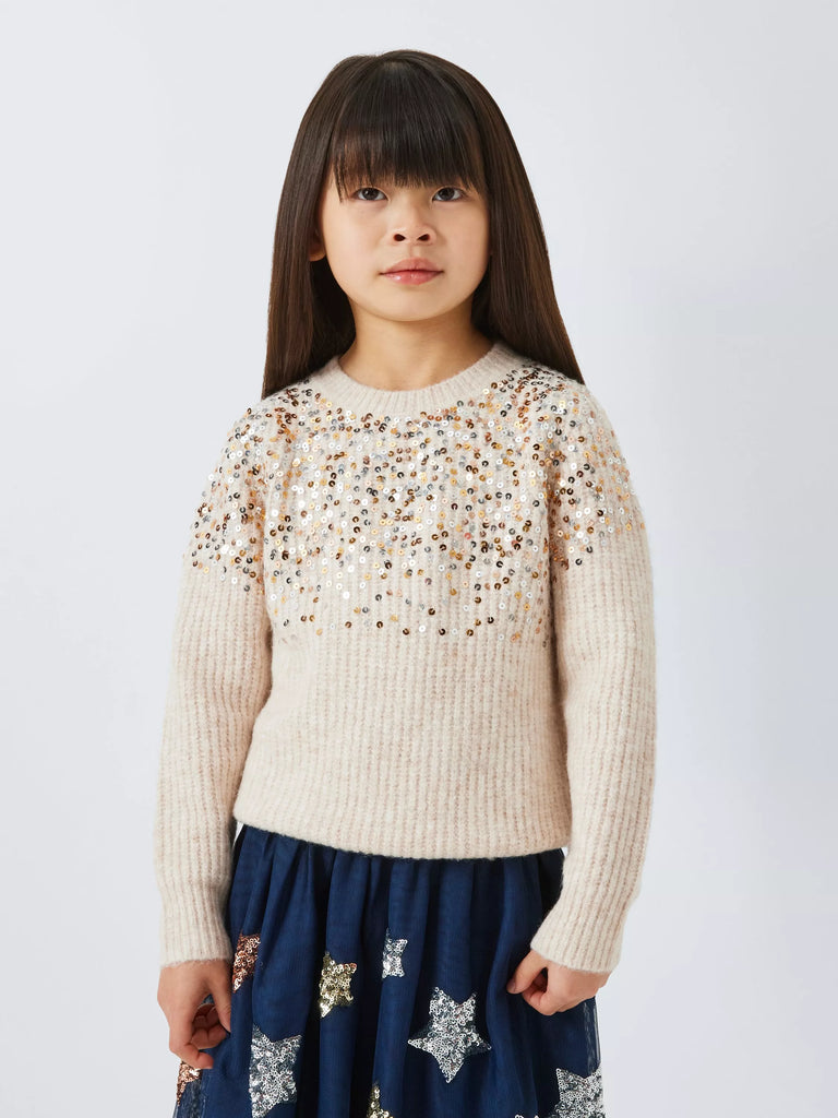 John Lewis Kids' Scattered Sequin Knitted Jumper, Oatmeal