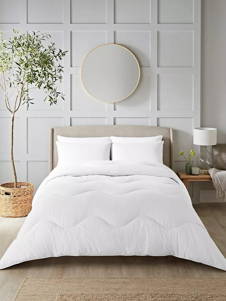 Night Lark Seersucker Coverless Duvet & Pillowcase Set, 10.5 Tog, Polar White