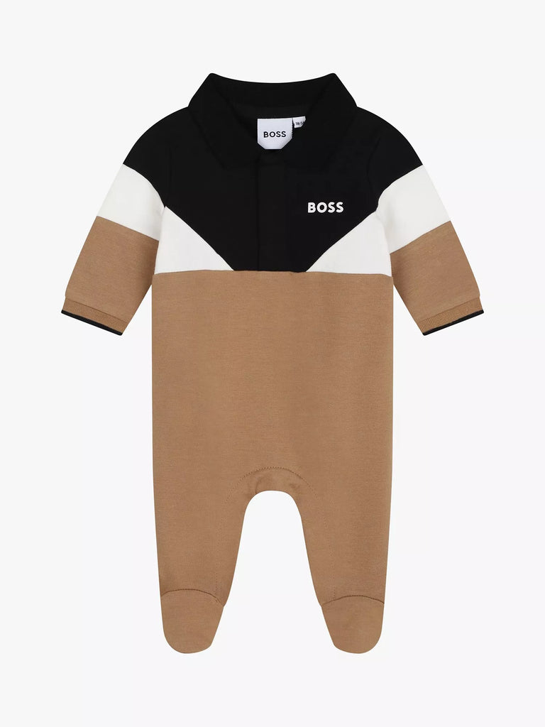 BOSS Baby Colour Block Polo Sleepsuit, Cookie