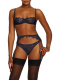 Coco de Mer Beatrice Lace Suspender Belt, Navy