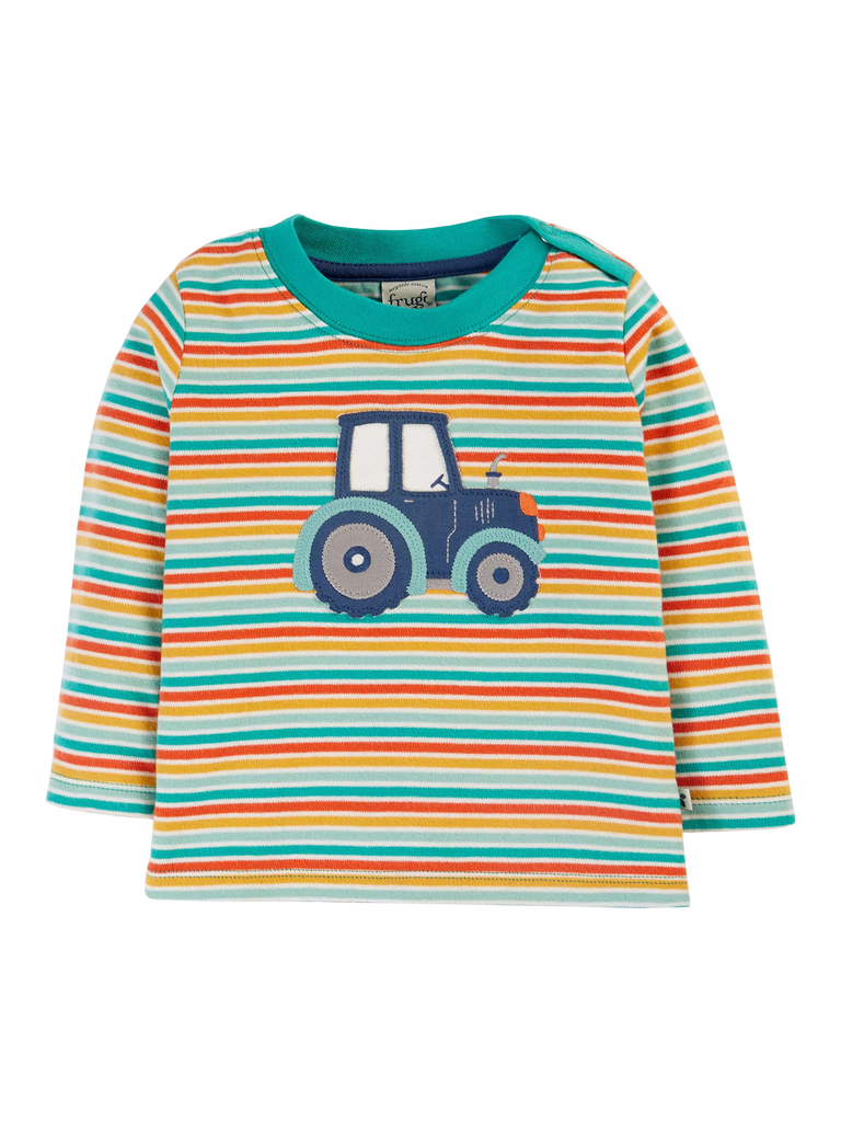 Frugi Baby Orion Tractor Applique Organic Cotton Top, Multi