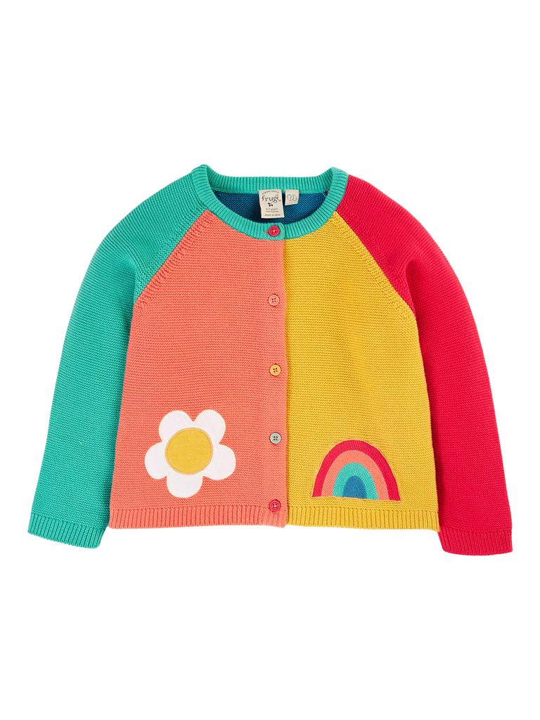 Frugi Kids' Patsy Organic Cotton Colour Block Cardigan, Cantaloupe