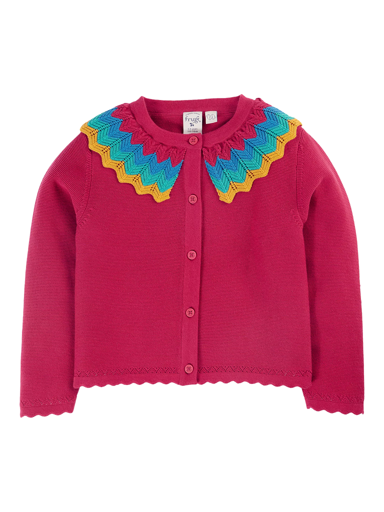 Frugi Kids' Wrenly GOTS Organic Cotton Cardigan, Lingonberry