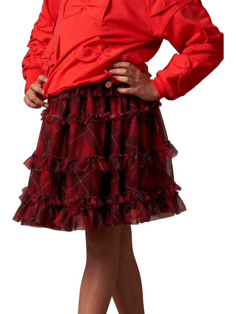 Angel & Rocket Kids' Tartan Mesh Skirt, Red