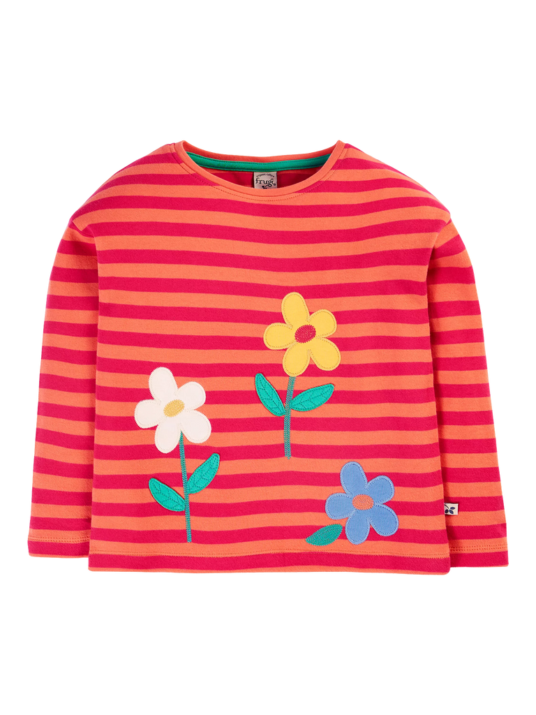 Frugi Kids' Tori Applique Top, Stripe/Flowers