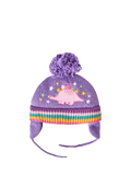 JoJo Maman Bébé Kids' Dinosaur Embroidered Bobble Hat, Lilac/Multi