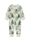 Polarn O. Pyret Baby Snowman Forest Print Sleepsuit, Natural/Multi