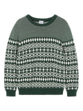 Polarn O. Pyret Kids' Organic Cotton Christmas Jumper Fairisle Snowflake Jumper, Green