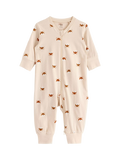 Lindex Baby Organic Cotton Fox Print Sleepsuit, Light Beige