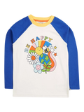 Frugi Kids' Tamar GOTS Organic Cotton Raglan Top, White/Be Happy