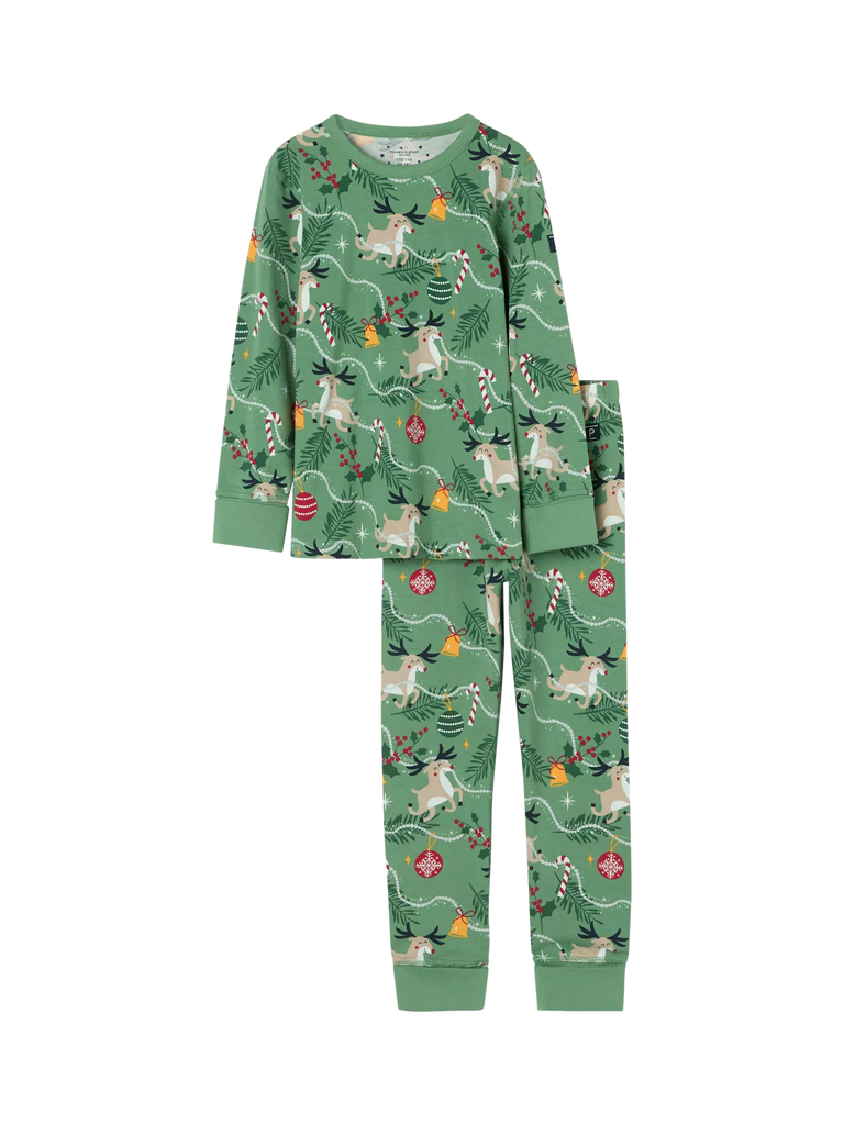 Polarn O. Pyret Kids' Reindeer Print Pyjama Set, Green