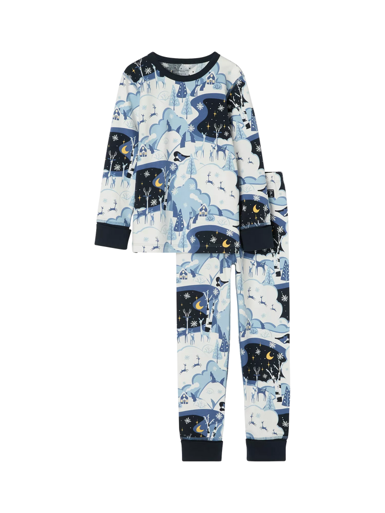 Polarn O. Pyret Kids' Nordic Winter Wonderland Print Pyjama Set, Blue