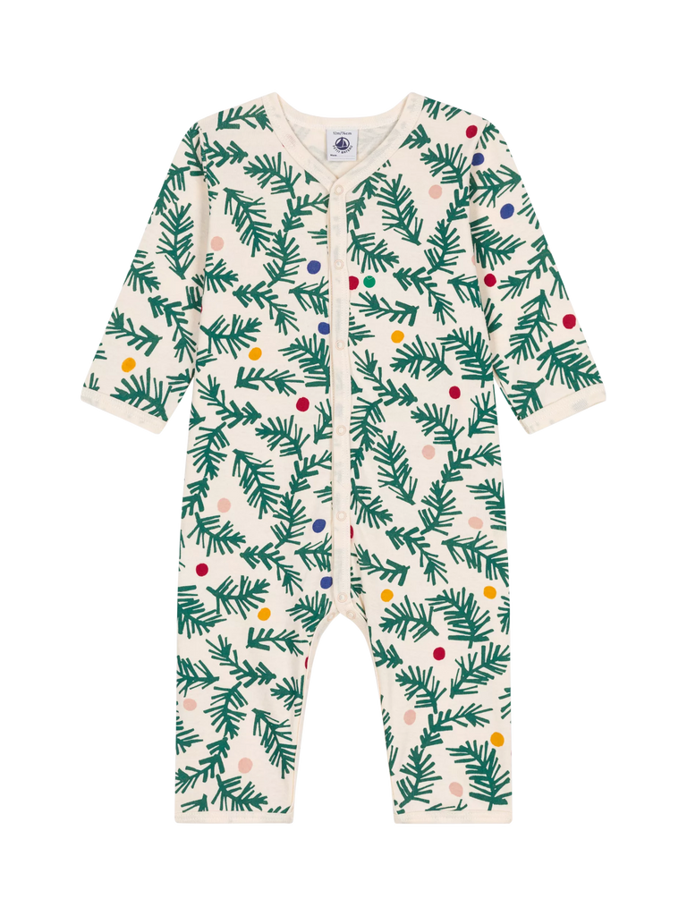 Petit Bateau Baby Cotton Christmas Tree Print Sleepsuit, Multi