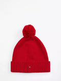 Tommy Hilfiger Kids' Organic Cotton Pom Pom Beanie Hat, Medium Red