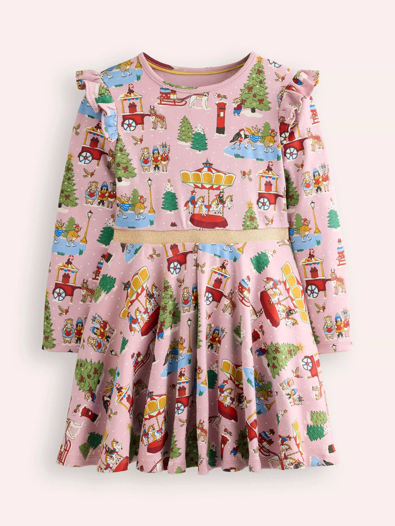 Mini Boden Mabel Cotton Twirly A-Line Dress, Pink Carousel