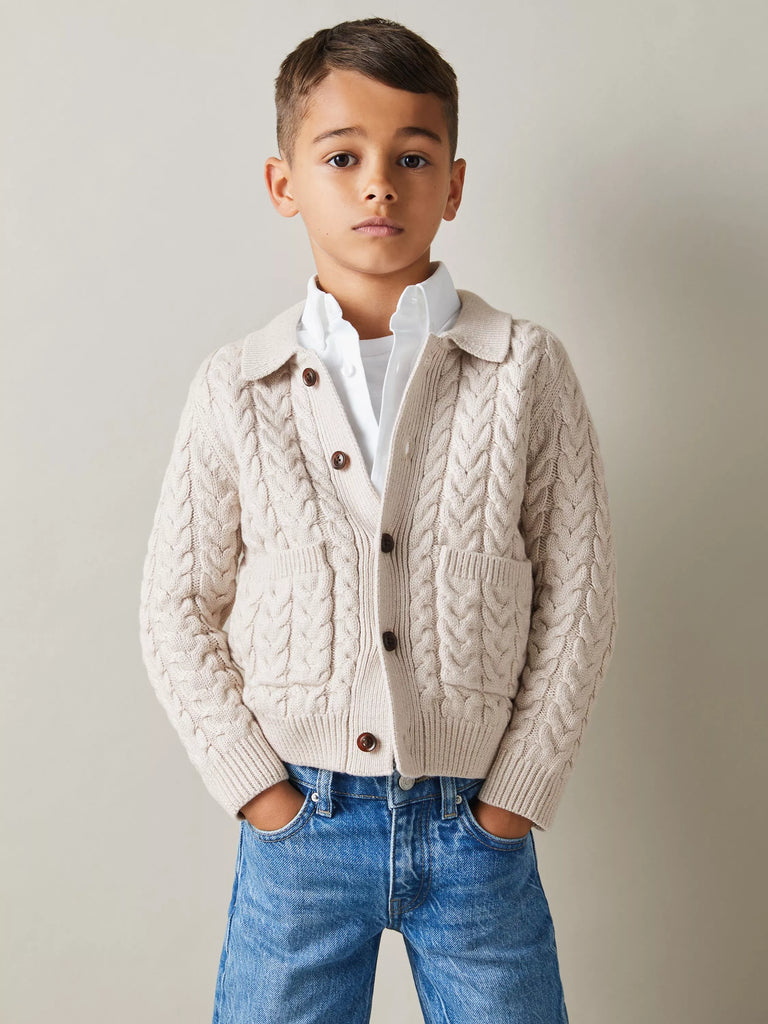 Reiss Kids' Fleet Cable Knit Cardigan