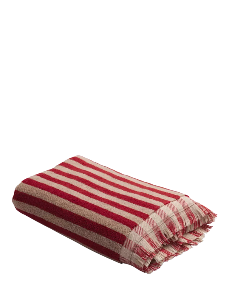 Piglet in Bed Pembroke Stripe Cotton Towels, Sandstone Red