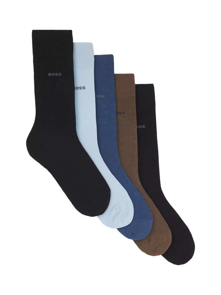 BOSS Logo Ankle Socks, Pack of 5, Blue/Multi