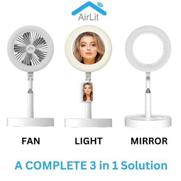 Make Up Vanity Mirror 3-in-1 Portable Smart Fan & LED Light GOODS Superdrug   