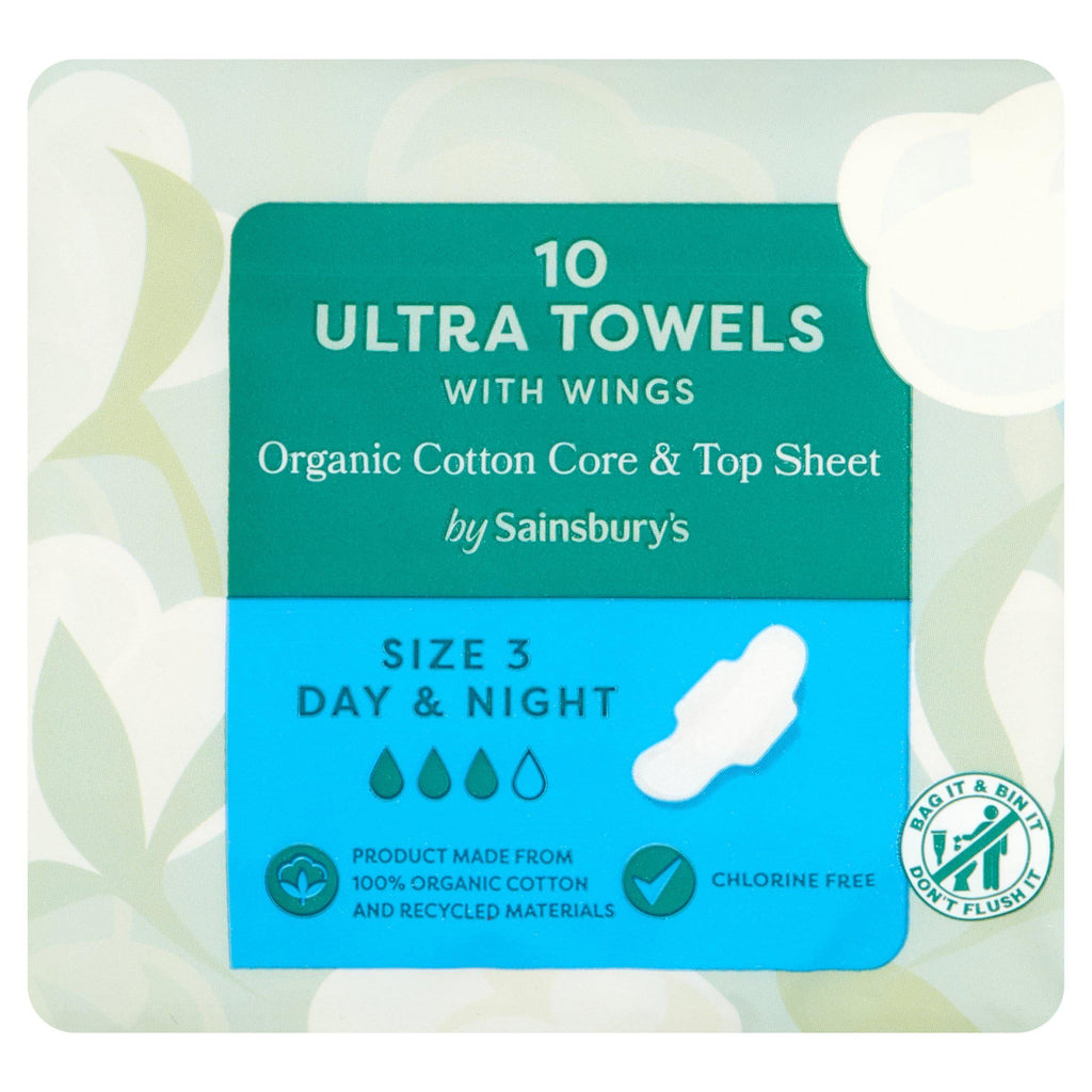 Sainsbury's Organic Cotton Ultra Towels Day & Night Size 3 x10