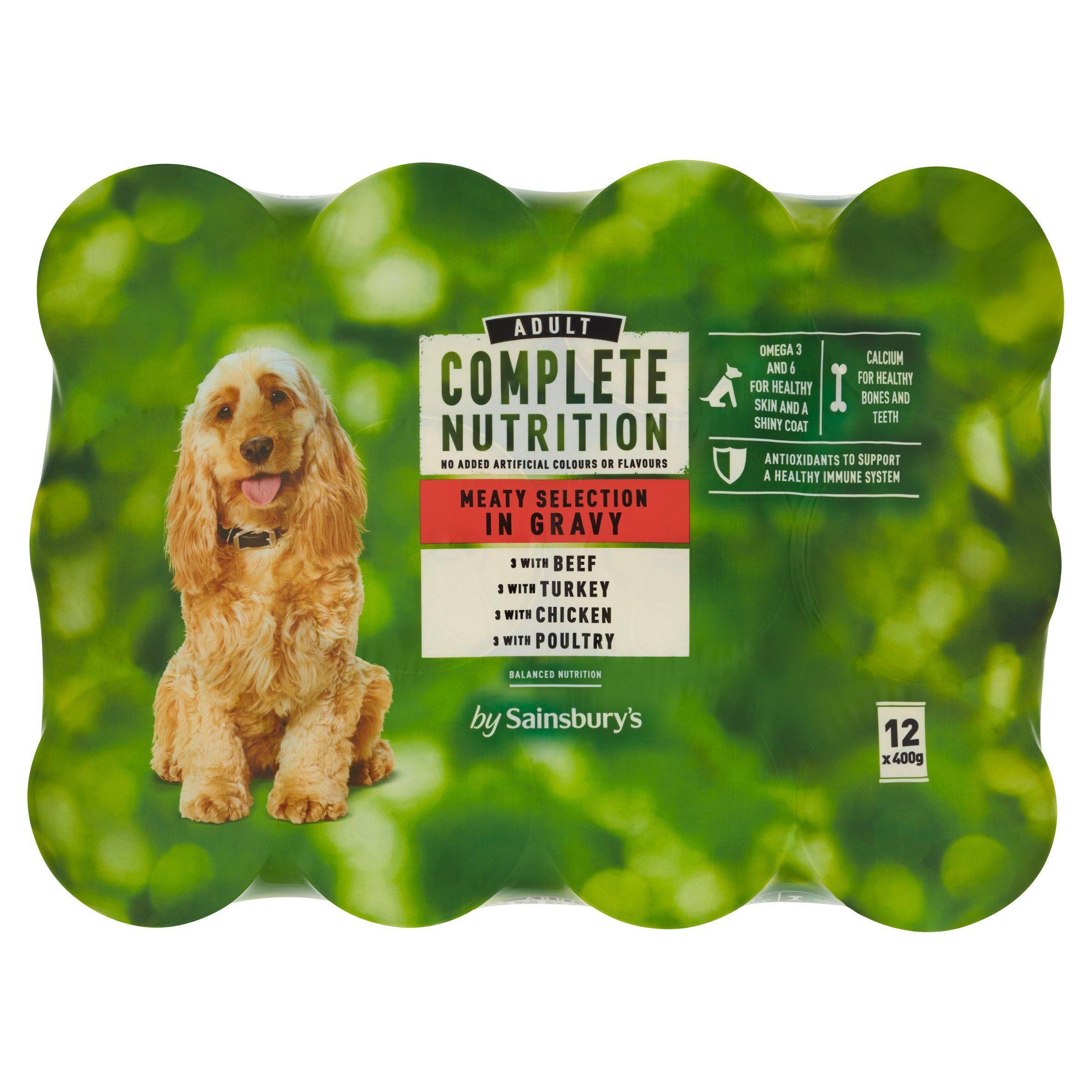 Sainsbury's Complete Nutrition Adult Dog Food Meat Selection in Gravy 12 x 400g Dog food cans trays & pouches Sainsburys   