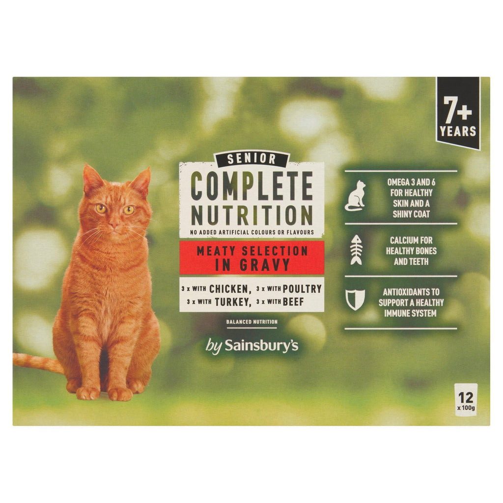 Sainsbury's Complete Nutrition 7+ Senior Cat Food Meat Selection in Gravy 12 x 100g