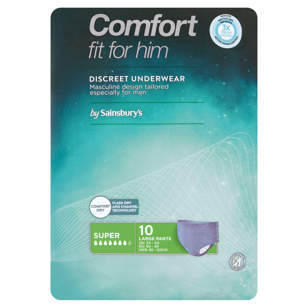 Sainsbury's Comfort Fit for Him Discreet Underwear Super 10 Large Pants x10