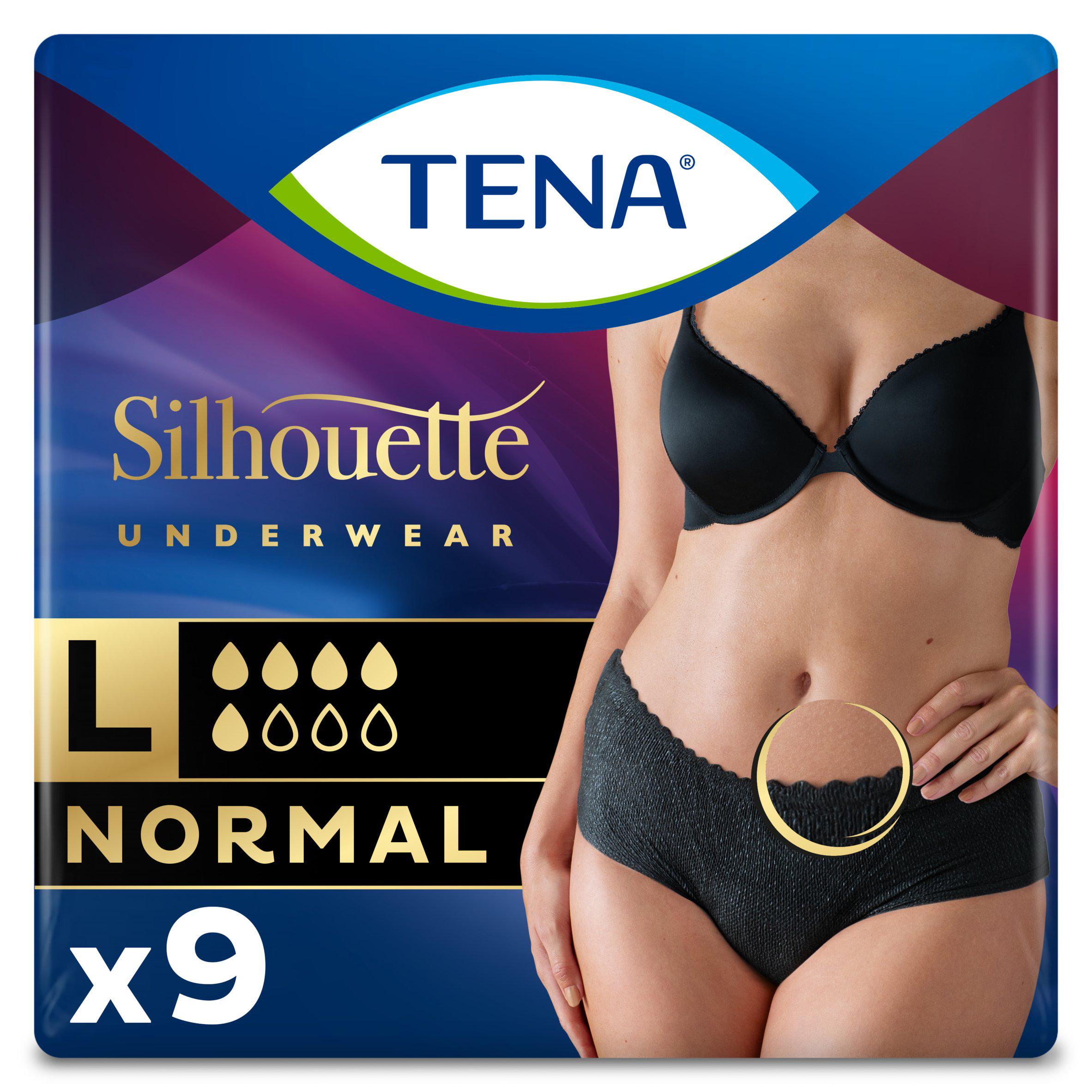 TENA Lady Silhouette Black Incontinence Pants Normal Large x9 bladder weakness Sainsburys   