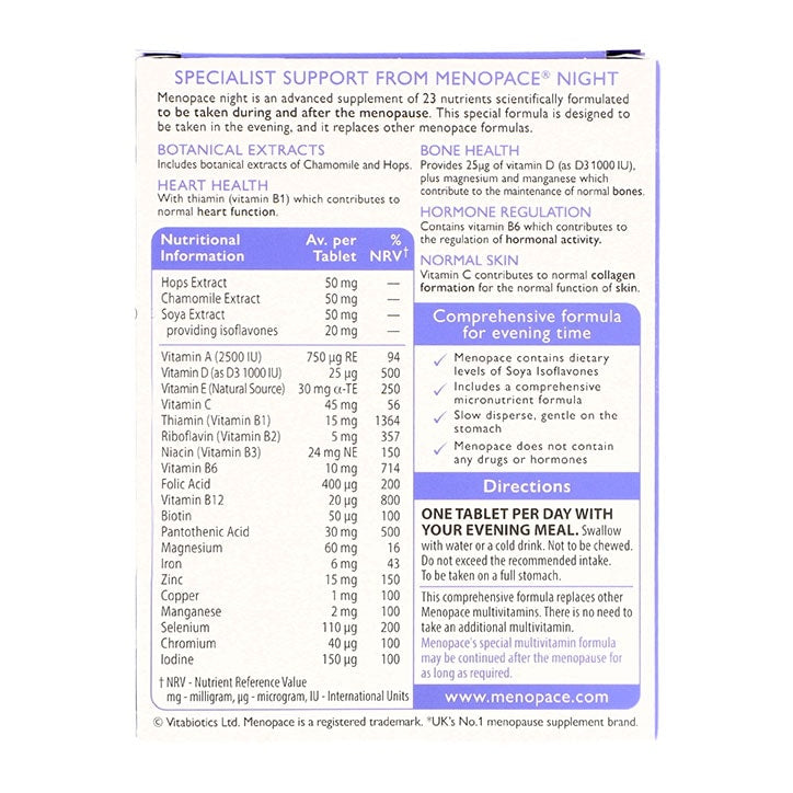 Vitabiotics Menopace Night 30 Tablets