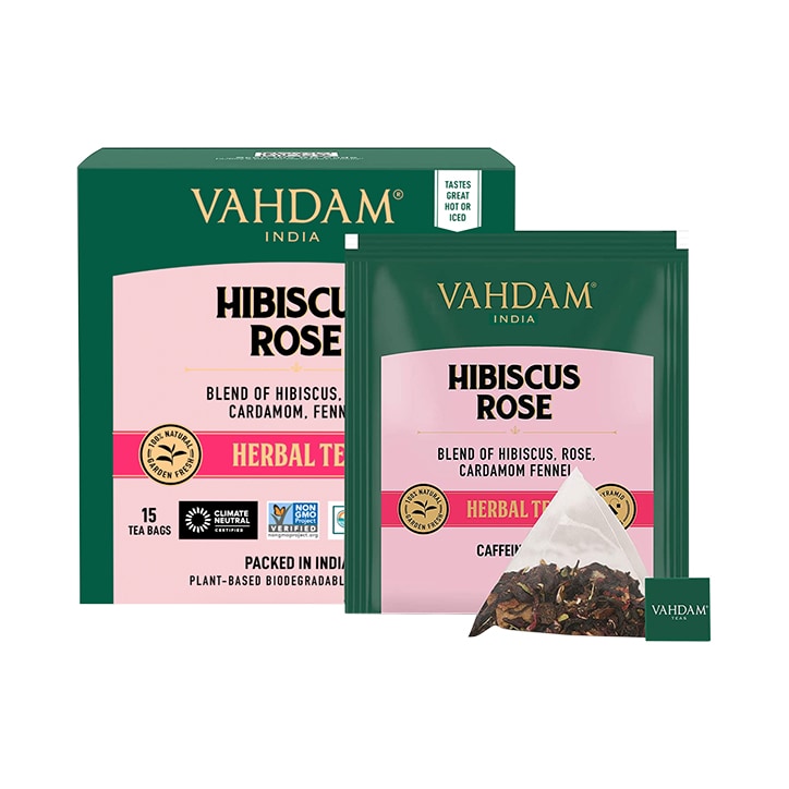 Vahdam Teas Hibiscus Rose Herbal Tea (15 Tea Bags)