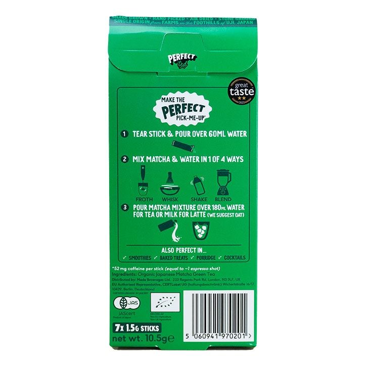 Perfect Ted Organic Matcha Green Tea Powder Sticks x7