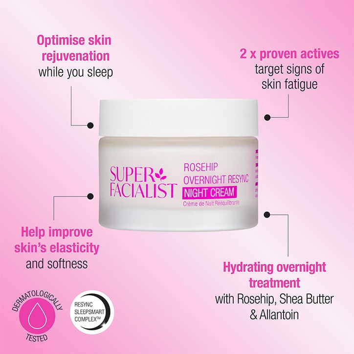 Super Facialist Rosehip Overnight Resync Night Cream 50ml GOODS Holland&Barrett