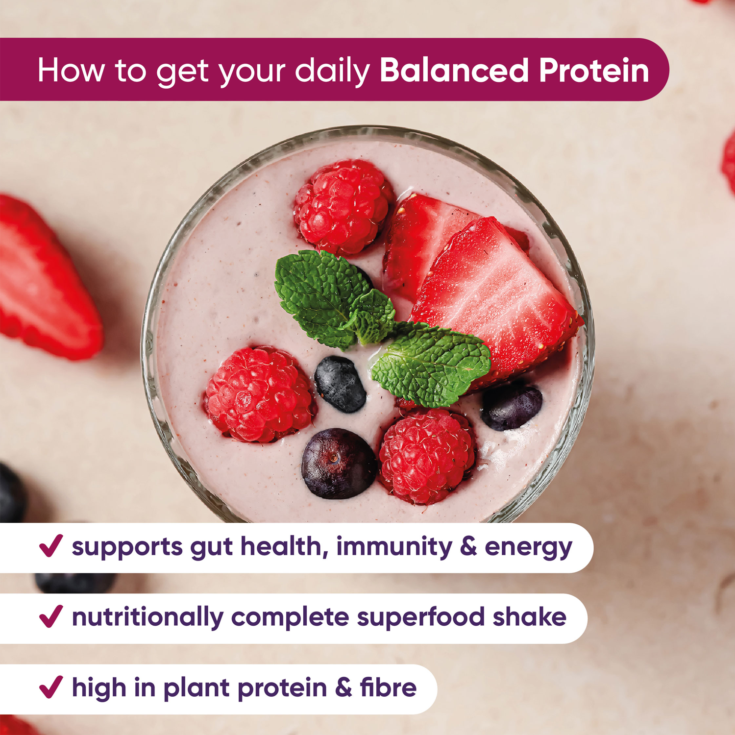 Naturya Balanced Protein Superfood Shake Chocolate & Raspberry 550g GOODS Holland&Barrett