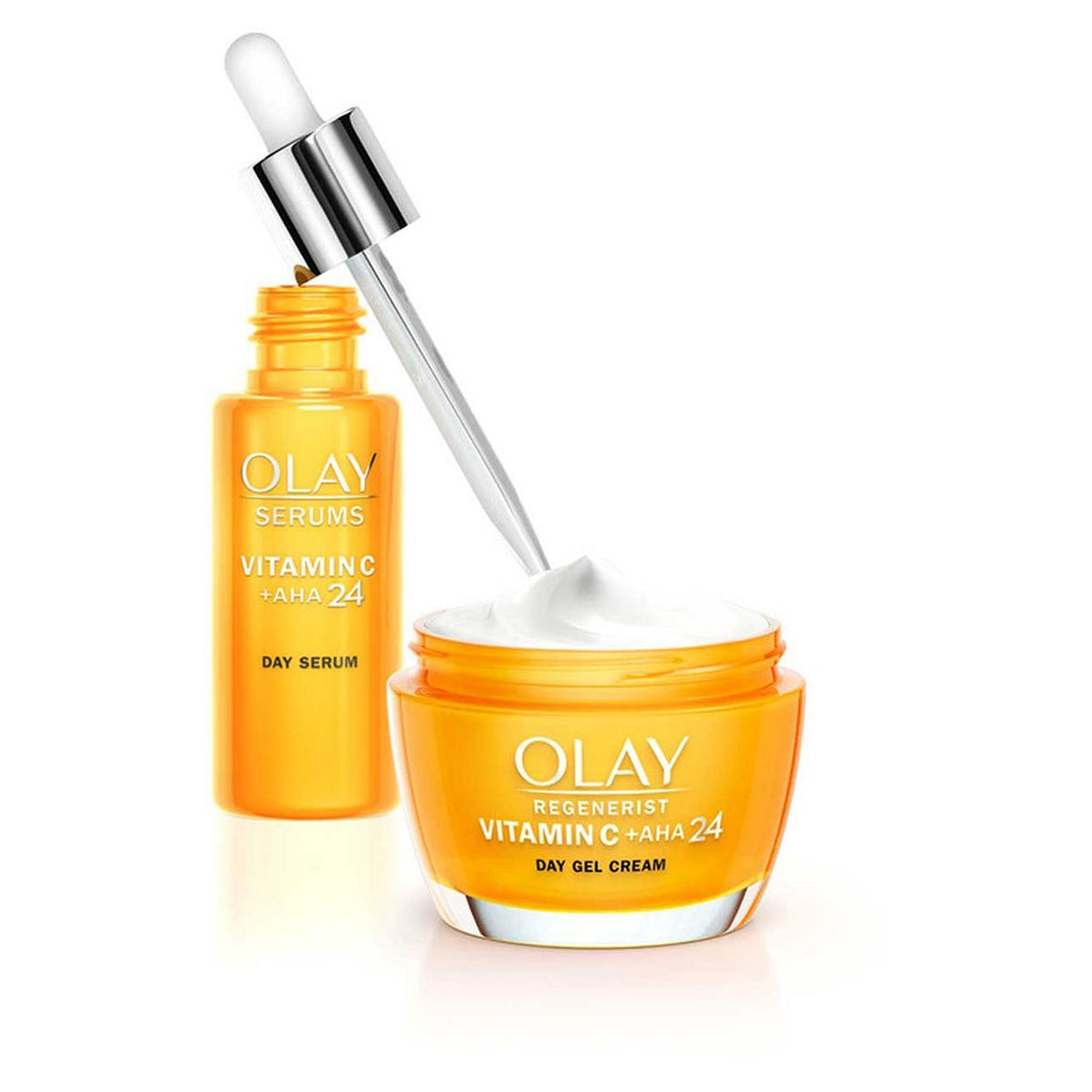 Olay Get The Glow with Vitamin C + AHA Day Face Moisturiser & Serum Bundle