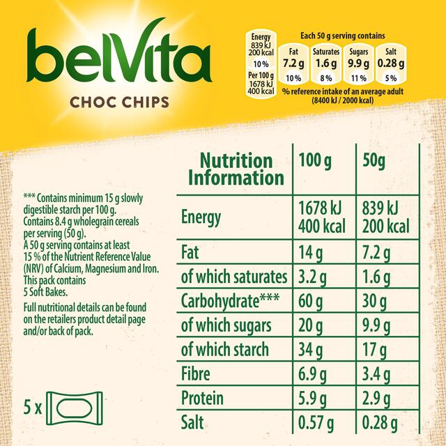 Belvita Choc Chips Soft Bakes Breakfast Biscuits   5 per pack