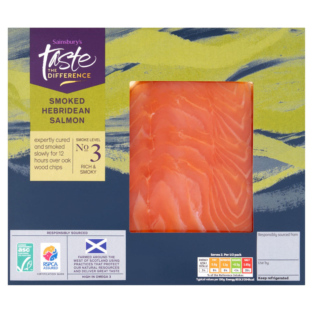 Sainsburys Hebridean Kiln Dried Thick Sliced ASC Scottish Smoked Salmon, Taste the Difference 100g (Ready to Eat)