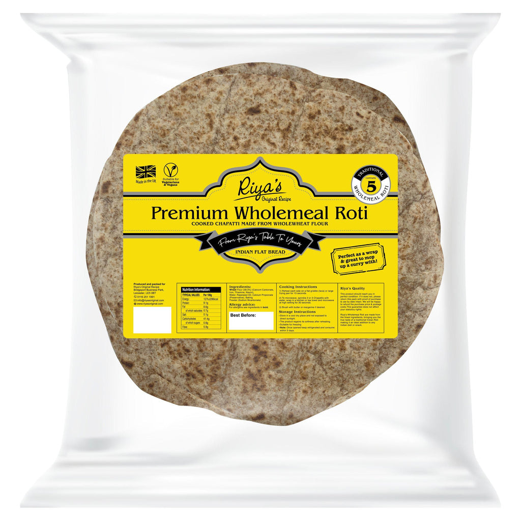 Riya's Original Recipe Premium Wholemeal Roti Indian Flat Bread x5