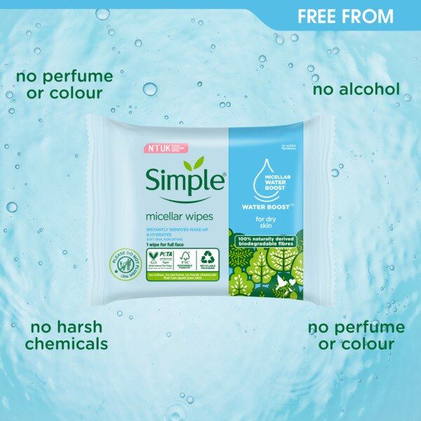 Simple Kind to Skin Micellar Biodegradable Wipes 20pc GOODS Superdrug   