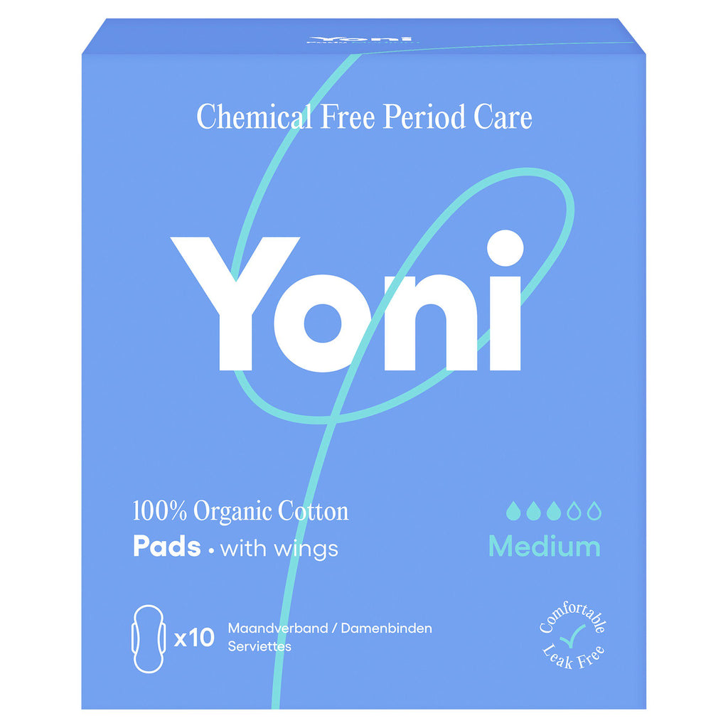 Yoni Organic Cotton Sanitary Towels Medium With Wings x10