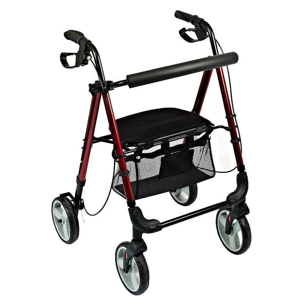 NRS Healthcare Lightweight Four Wheeled Rollator with Seat - Red